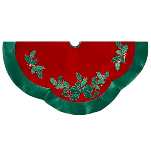 Kurt Adler 48-Inch Velvet Red with Green Leaves Applique Treeskirt