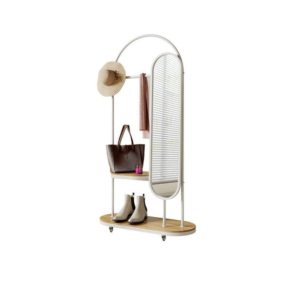Full Body Mirror, Household movable full-length mirror storage coat rack integrated living room bedroom floor-standing dressing mirror ,Bedroom Furniture ( Color : White , Size : Wooden board )