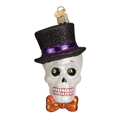 Old World Christmas Top Hat Skeleton Glass Blown Ornament for Christmas Tree, Handcrafted Holiday Decoration, Halloween Collection