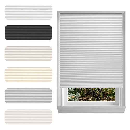 Cellular Cordless Shades for Indoor Windows, No Drill No Tools, Adhesive Mount, Thermal Insulation, Room Darkening Blackout Window Blinds for Home, Color: White, Size: 22.5" W x 64" H