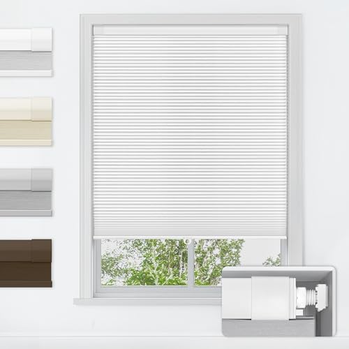 LazBlinds No Tools No Drill Cordless Cellular Shades, Blackout Light Blocking Honeycomb Shades for Home, Thermal Insulation Blinds for Windows, 22" W x 36" H, White
