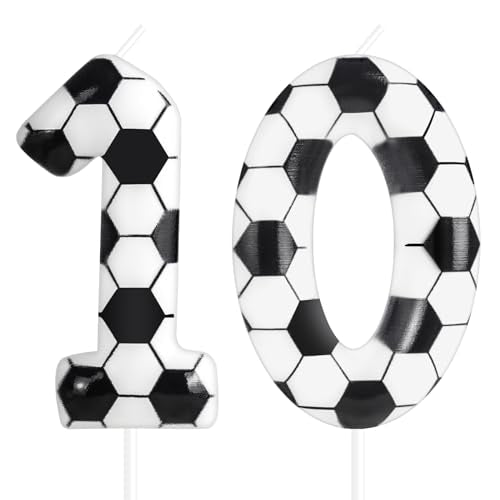 Soccer Birthday Candles 10th Soccer Themed Birthday Party Decorations, Football Birthday Cake Candles for Boys Girls Kids Sport-Theme Party Supplies