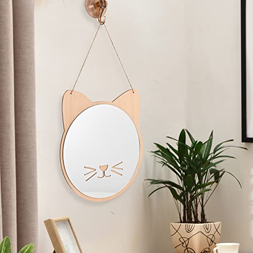 iCAGY Plastic Kids Mirror for Wall - Kids Safety, Hanging, Acrylic, Non-Glass and Unbreakable - Cat Decoration Mirror for Kid's Playroom 10"