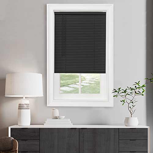 Cordless Light Filtering Mini Blind - 27 Inch Width, 64 Inch Length, 1" Slat Size - Black - Cordless GII Morningstar Horizontal Windows Blinds for Interior by Achim Home Decor