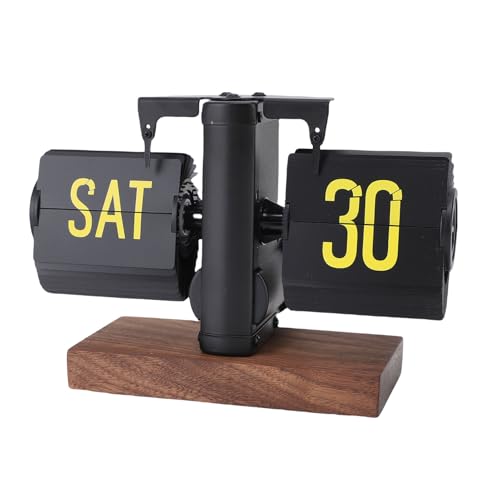 LICAEVEY Flip Desk Clock, Retro Vintage Auto Flip Design with Large Numbers and Built in Calendar, Battery Powered for Home Office School Hotel Decor (Black)