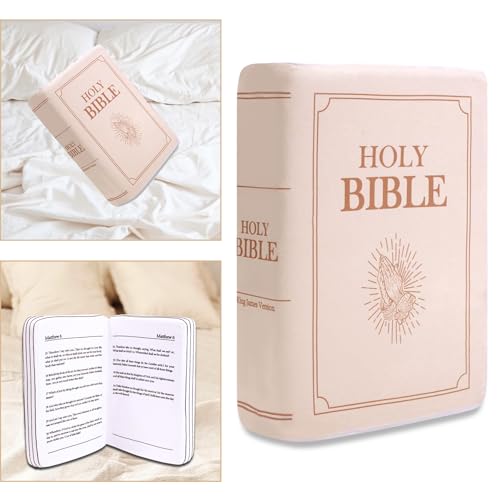Bible Pillow Book Plush That Opens, for Kids Adults Christian Gifts, Cozy Faith Bible Pillow (Beige)