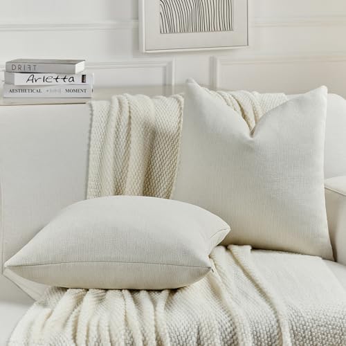 Pack of 2 Faux Linen Throw Pillow Covers 12x20 Inch,Cream