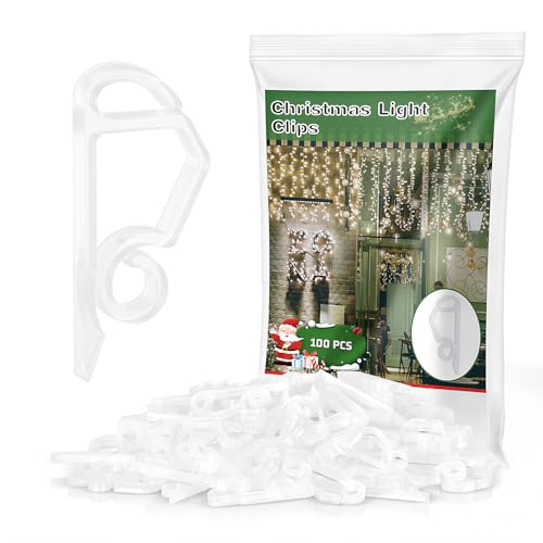 MEILIDY Christmas Light Clips, Plastic Gutter Clips, Clear, 100 Pcs | Weatherproof, Compact Discreet Look, Suitable for Hanging Outdoor Holiday Seasonal String Lights