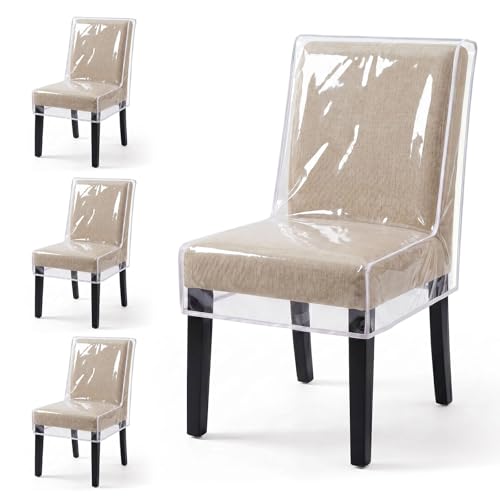 TAOCOCO Clear Dining Chair Covers, Heavy Duty Plastic Chair Covers, 4 Pack Waterproof Seat Cover for Protection Against Cat & Dog Clawing, Stain & Dust Protector, Easy Clean