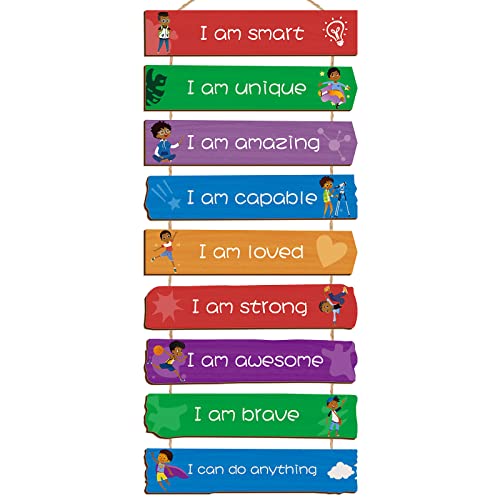 Chunful Set of 9 Boys Room Bedroom Decor Boys Inspirational Wall Decor Wood Hanging Plaque Motivational Kids Bedroom Wall Sign for Kids Teenage Toddler(Black Boy)