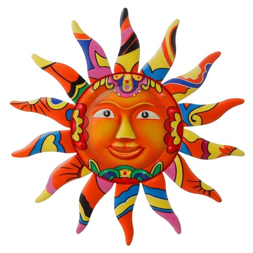 VEWOGARDEN Metal Sun Wall Art Decor Hanging for Indoor Outdoor Home Garden 13" Colorful Sun Face Sculptures & Statues Orange
