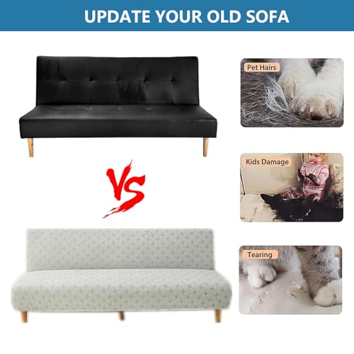 Armless Futon Cover Stretch Sofa Bed Slipcover Futon Slipcovers No Arms Futon Couch Cover with Folding Arms for Living Room Bedroom (Dark Gray,Medium)