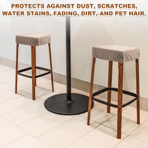 uxcell 2 Pcs Seat Covers for Dining Chairs, Bar Stool Covers Stretch Chair Seat Protector Waterproof Saddle Stools Slipcover with Elastic Band for Kitchen Bar, Diamond Pattern Dark Gray