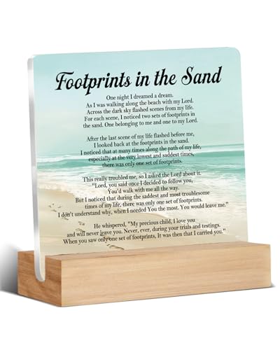 Christian Religious Gifts for Friends Coworkers, Footprints in the Sand Office Acrylic Desk Decor, Motivationa