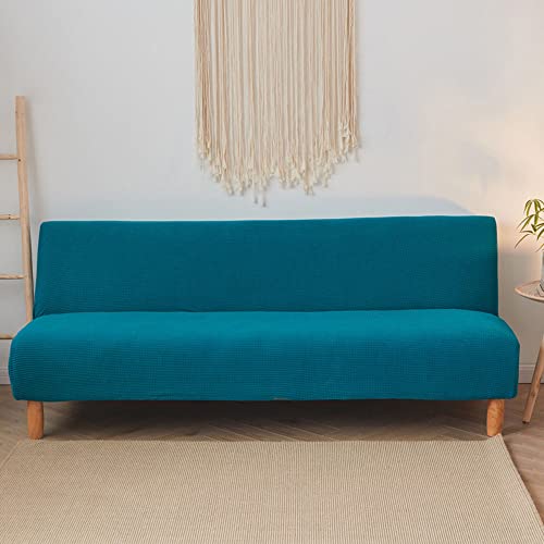 YOPOIY Rich Textured Futon Cover Fitted Non-Slip Futon Slipcover Premium Polyester with Small Checked Armless Sofa Cover with Elastic Bottom -blue-3-160-190cm