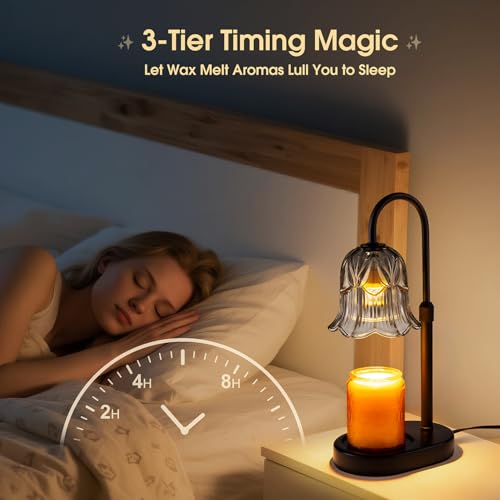 Candle Warmer Lamp Adjustable Timer Electric- Gray Flower Shaped Wax Melting Lamp