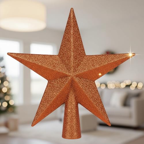 YYCRAFT Glitter Star Tree Topper Christmas Decoration-6 Inch,Orange