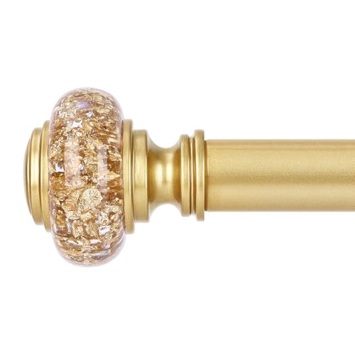 Gold Curtain Rods for Windows 30 to 41 Inch, Decorative Vintage Crystal 1'' Diameter Curtain Rod with Gold Foil Finials, Adjustable Heavy Duty Easy Install Drapery Pole Set for Farmhouse, Bedroom