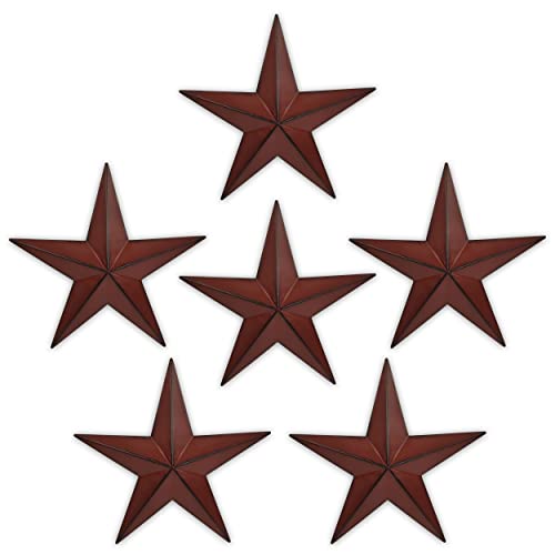 VIVICOMFY 6"(6pieces Red Black Barn Star Texas Stars Art-Metal Stars for Outside Rustic Vintage Western Wall Decor Country Home Farmhouse Wall Decorations