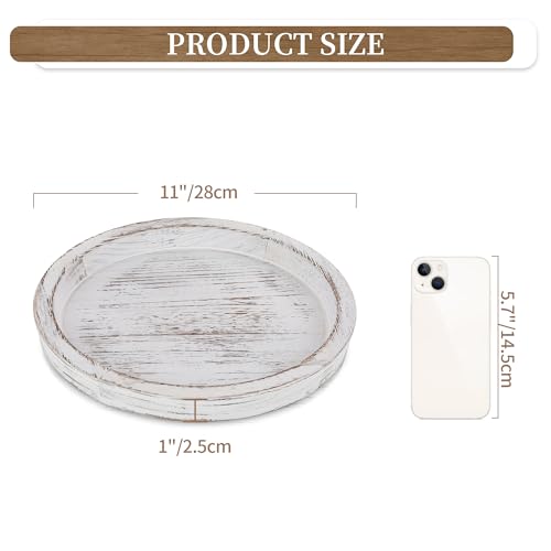 Hanobe Round Wood Candle Holder Trays for Coffee Table, Rustic White Finish