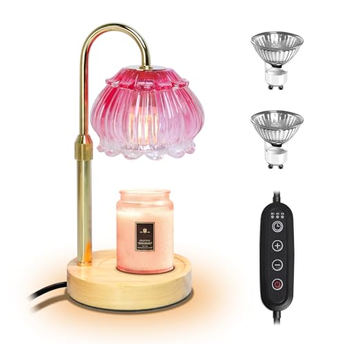 HAIDOLIANG Candle Warmer Lamp with Timer - Adjustable Height and Stepless Dimmable, Birthday Gifts for Women/Mom, Flower - Unique Teacher Appreciation Gifts (Pink)