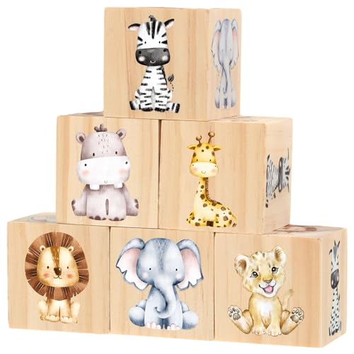 Kigley 6 Pcs Nursery Decor for Girls and Boys Nursery Decor Watercolor Shelf Decoration for Bedroom Playroom Gifts(Safari Animals)