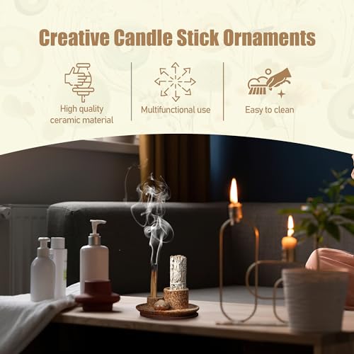 4 in 1 Ceramic Incense Burner, Sage Holder for Burning Bowl, Palo Santo Holder, Incense Holder for Sticks, Smudge Stick Holder(Brown)