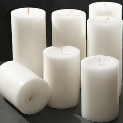 Unscented White Pillar Candles, 6 Packs, Long Clean Burning Pillar Candle for Emergency, Dripless and Smokeless Classic White Candle for Dinnig Table, Home Decor, Church, Christmas, 2.8x4 Inch