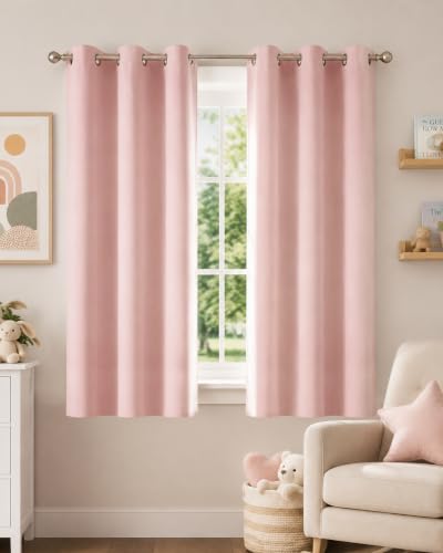 NICETOWN Blush Pink Blackout Curtains 63 Inches Long 2 Panels for Girls Room, Bedroom, Nursery Thermal Insulated Blackout Drapes Solid Grommet Noise Reducing Window Curtains, W40
