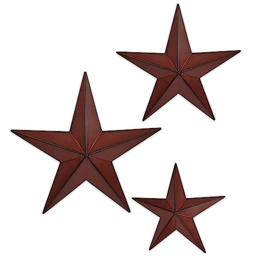 JoyEvy 6" 9" 12"(3pieces Red Black Barn Star Texas Stars Art-Metal Stars for Outside Rustic Vintage Western Wall Decor Country Home Farmhouse Wall Decorations