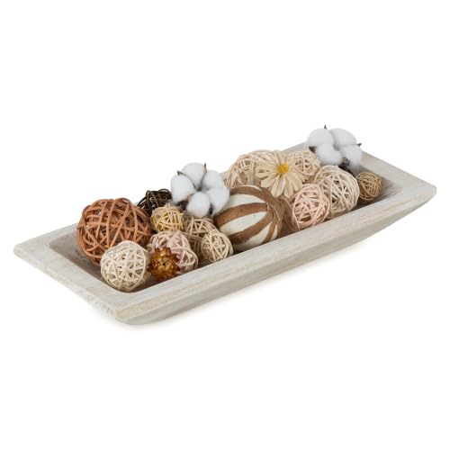 Hanobe Wood Decorative Bowl for Coffee Table Entryway Decor, Rustic White