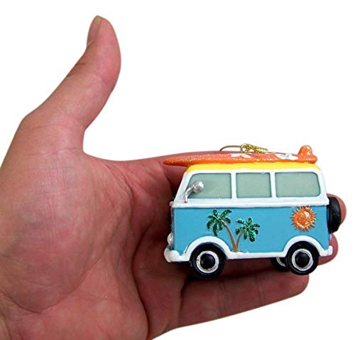 Tropical Beach Theme Hippy Van with Surfboard Hanging Christmas Tree Ornament, 3 1/2 Inch