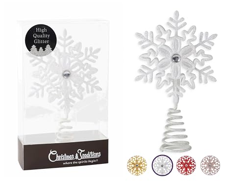 Christmas Traditions 5 inch Glittered Filigree Christmas Star Snowflake Tree Topper Star for Small/Mini X'Mas Tree/Home Decor/Christmas Table/Shelf Ornaments (Iridescent)