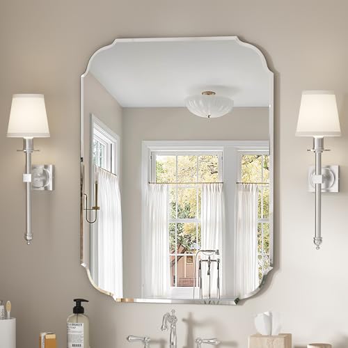 Silver Wall Mirror-Beveled Edge Frameless Mirror for Bathroom, Vanity, Bedroom, Rectangle Mirrors (32X24inch)