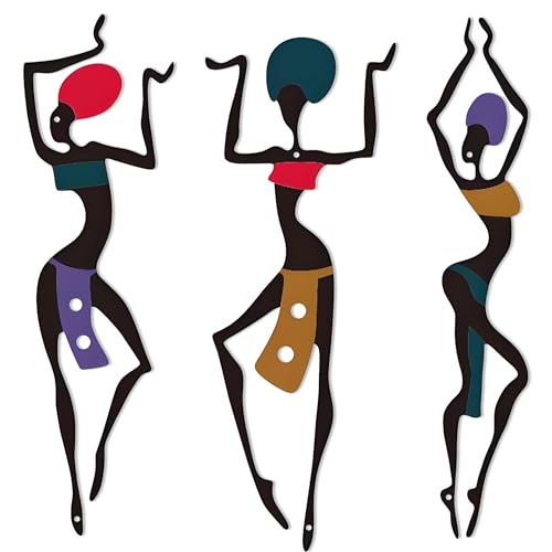 DICYWUDI 3 Pieces African Metal Wall Arts, Vintage Arts For Home Decor, Ethnic Dance Style Drawing Wall Art For Home Living Room Bedroom and Bathroom - For Birthday, Christmas, Thanksgiving, Mom Gifts