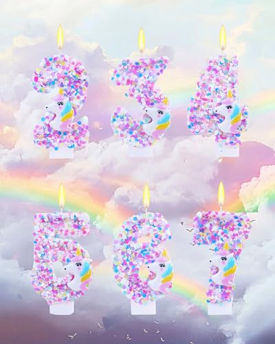 Unicorn Themed Birthday Candles,Number 5 Cartoon Birthday Party Supplies,Birthday Decorations for Gir,2.87 inch Cake Topper Decorations (Unicorn Themed, Number 5)