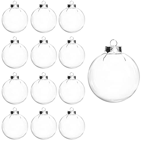 12 Pcs DIY Clear Plastic Fillable Balls Ornament, 2.36Inch Christmas Balls for Christmas, Halloween, Birthday, Wedding Decor, Crafts Decorations (60 mm)
