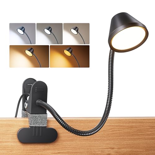 LEPOWER Clip on Light, 7W Reading Lights for Books in Bed with 5 Colors & Stepless Dimming, RG0 Eye-Care, Ambe