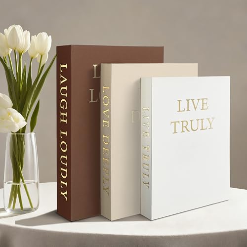 Aesthetic Decorative Books, Set of 3 Linen Fake Book, Faux Book Boxes for Coffee Table, Photo Organization, an