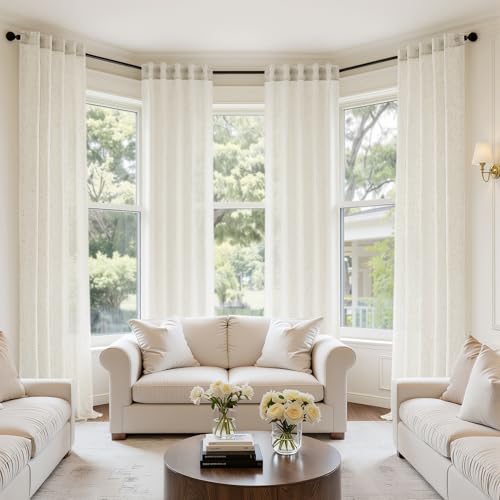 MIULEE Natural Linen Curtains 84 Inch Long 4 Panels Light Filtering Window Drapes with Rod Pocket Back Tab for Living Room Bedroom Farmhouse Decor Cream 42" W x 84" L Inches