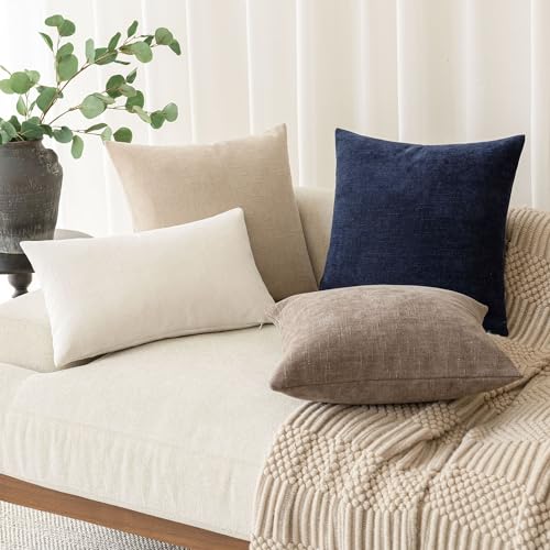 Foindtower Pack of 2 Soft Textured Throw Decorative Pillow Covers Square Accent Solid Cushion Cover Cozy Farmhouse Pillow Case with Zipper for Couch Sofa Bedroom Living Room 20x20 Inch, Taupe