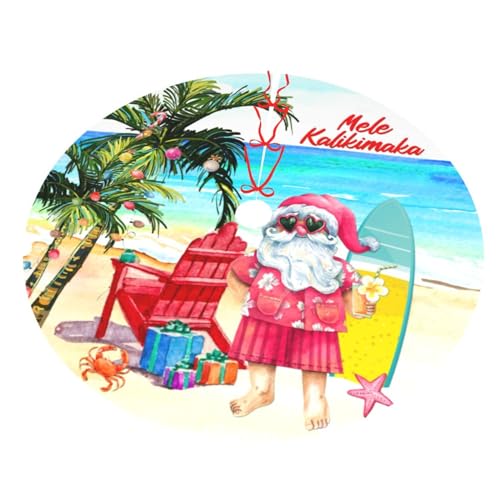 Mele Kalikimaka Hawaii Christmas in July Beach Santa Claus 36 Inch Christmas Tree Skirt Carpet Mat Funny Party Soft Cover Mat Decor Supplies for Xmas Halloween Decorations Occasion Farmhouse