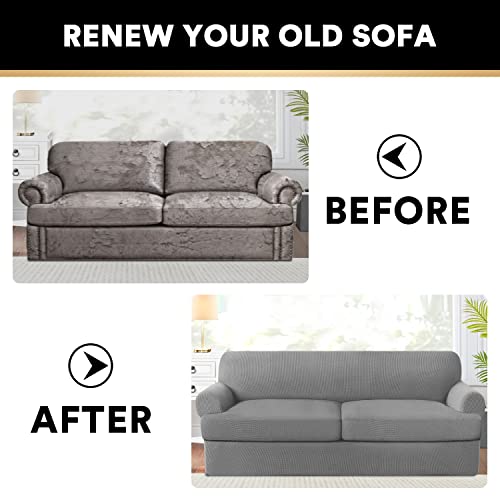 PrinceDeco 3 Pieces Loveseat Slipcover Bundle T Cushion Seat Couch Covers, Dove