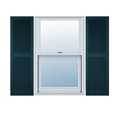 Ekena Millwork 14 1/2"W x 36"H Lifetime Vinyl, TailorMade Cathedral Top Center Mullion, Open Louver Shutters, w/Shutter-Loks (Per Pair), Midnight Blue