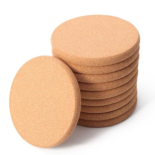 10 Pcs Cork Coasters, Cork Coasters for Drinks, Extra Thick Cork Coaster Set for Cups Mugs Wine Glasses, Non-S