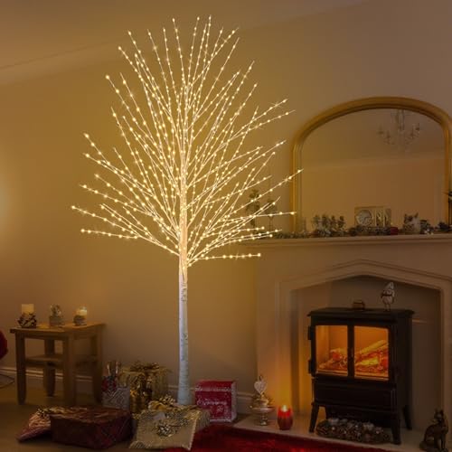 2Pack 6FT Lighted Birch Tree, Birch Tree with 880 LED Lights, 8 Twinkling Modes and Timer, Dimmable, Light Up Twig Christmas Tree for Indoor Outdoor Home Party Garden Wedding Decorations