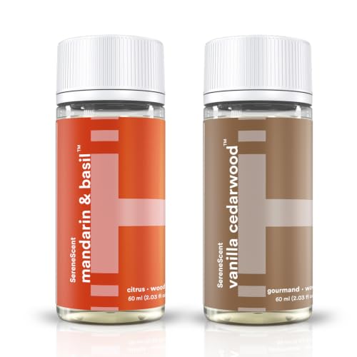 Homedics SereneScent Cold Air Diffuser Oil Duo 2 x 60 mL | Vanilla Cedarwood & Mandarin Basil, Aromatherapy Essential Oil Blends, Home Fragrance Diffuser Oils, USDA Biobased