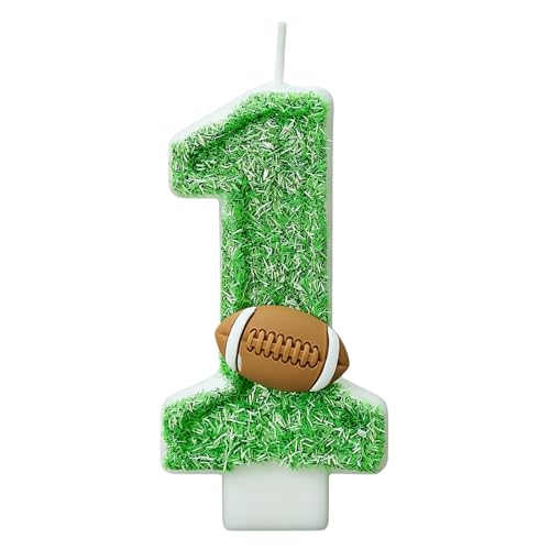 Football Birthday Number Candles for Cake Green Number 1 Candle 1st Football Cake Topper Cupcake Topper for Football Birthday Party Decorations Supplies Favors