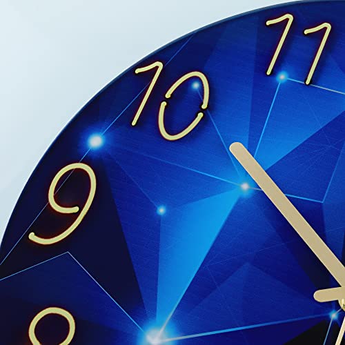 Lafocuse 12 Inch Silent Non Ticking Glass Blue Wall Clock for Living Room Decor, Kitchen Wall Clocks Battery Operated Decorative for Bedroom Office