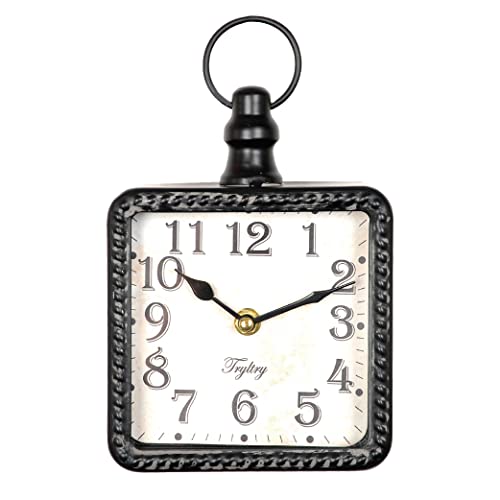 Retro Rectangle Small Wall Clock, Battery Operated Silent Black Vintage Decor Wall Clocks, Antique Old Design Style, for Farmhouse,Kitchen,Bedroom,Bathroom Black Rectangle…